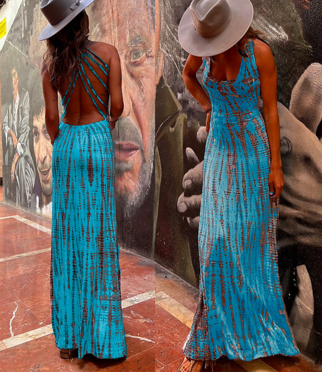 WW | Rosiedress Criss Cross Offene Rücken Bindung Färbung Maxi Kleid