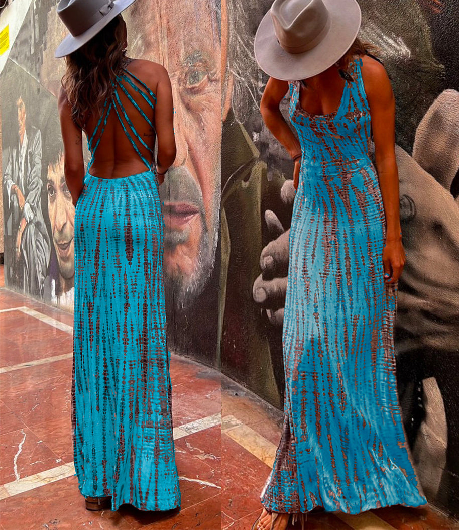 WW | Rosiedress Criss Cross Offene Rücken Bindung Färbung Maxi Kleid
