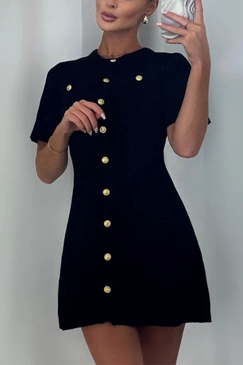 WW | Rosiedress Kurzarm Knopfverschluss Mini Strickkleid