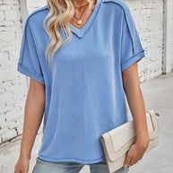 WW | Cord-Ripp V-Ausschnitt Kurzarm T-Shirt