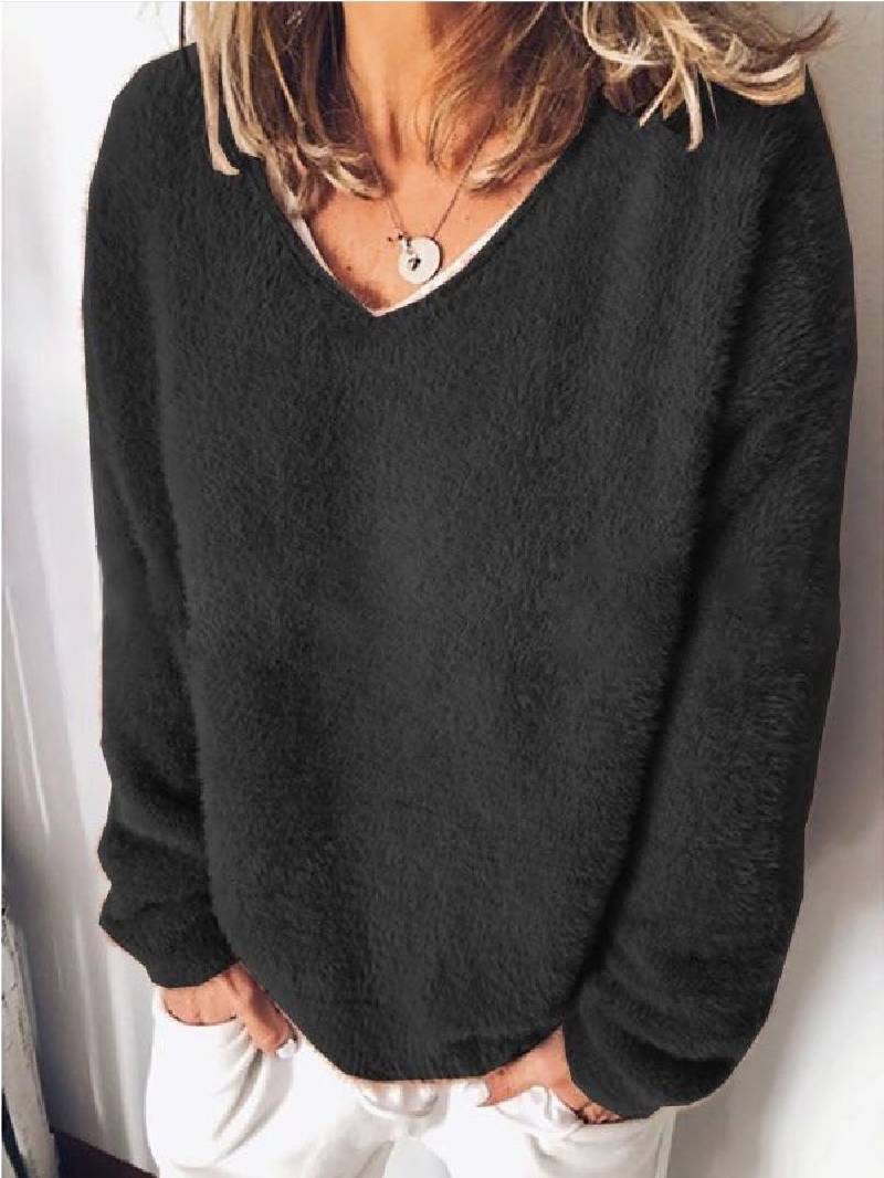 W&W Mode - V-Ausschnitt Kuscheliger Plüsch-Pullover