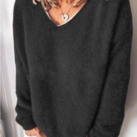 WW - V-Ausschnitt Kuscheliger Plüsch-Pullover