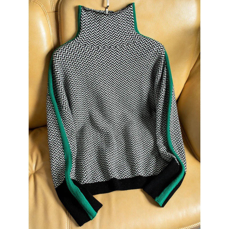 W&W Geometrisch gestrickter Rollkragenpullover