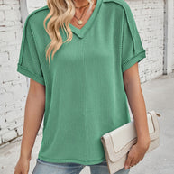 WW | Cord-Ripp V-Ausschnitt Kurzarm T-Shirt
