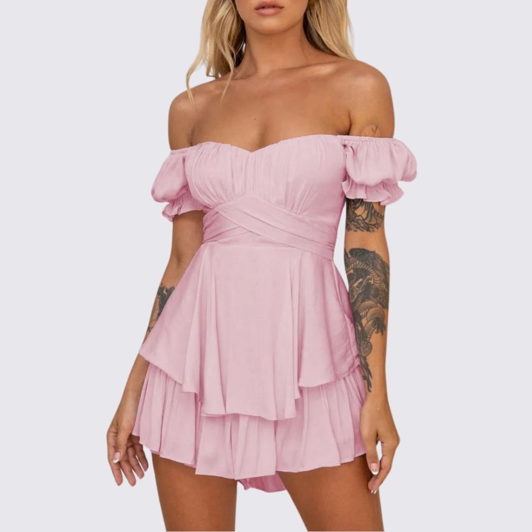 WW | Schulterfreier Rüschen-Jumpsuit