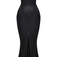 WW | Elegante Bustier-Patchwork Formelle Party Fishtail Maxi Kleider-Schwarz