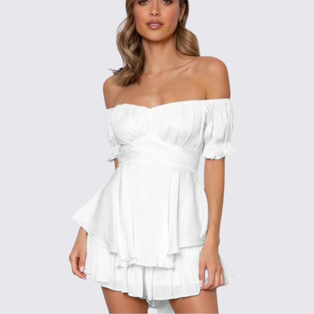 WW | Schulterfreier Rüschen-Jumpsuit