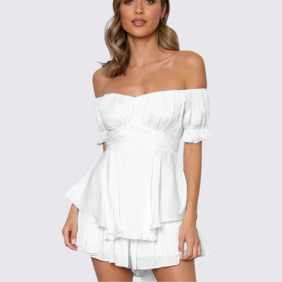 WW | Schulterfreier Rüschen-Jumpsuit
