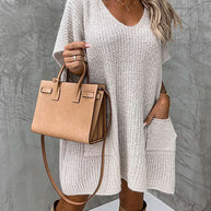 WW | Rosiedress Oversized V-Ausschnitt Kurzarm Täschensweater