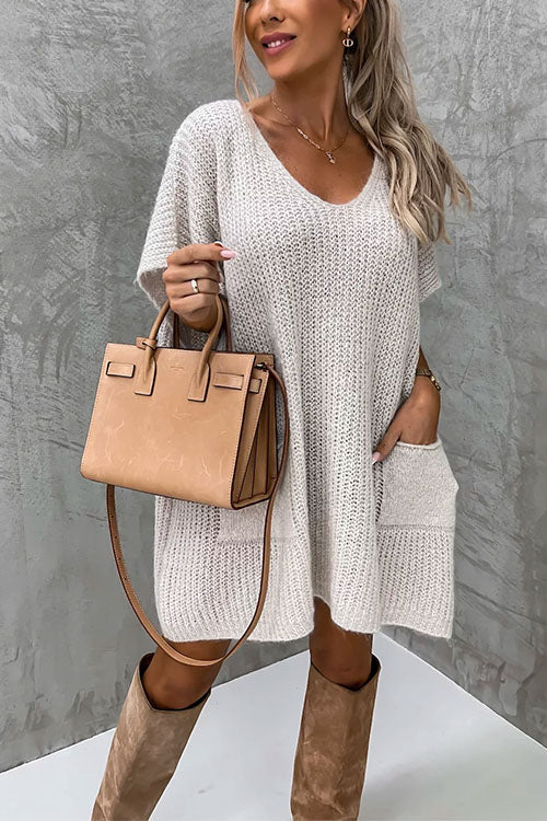 WW | Rosiedress Oversized V-Ausschnitt Kurzarm Täschensweater