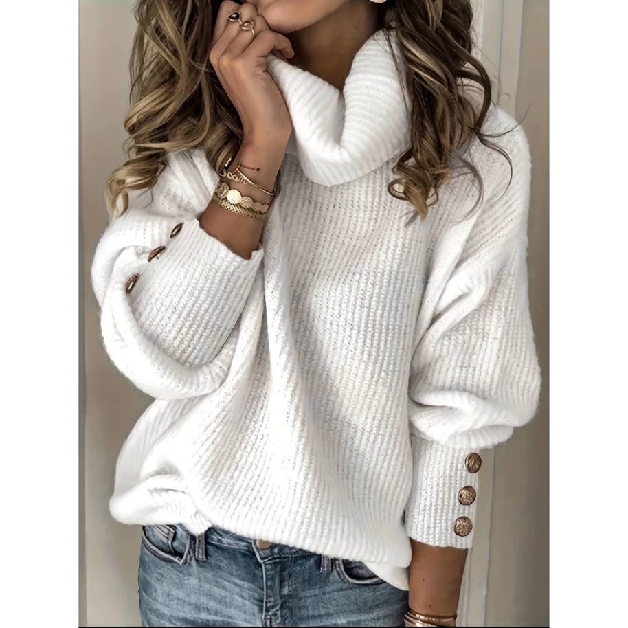 WW - Damen Pullover mit Knopfärmeln und Rollkragen