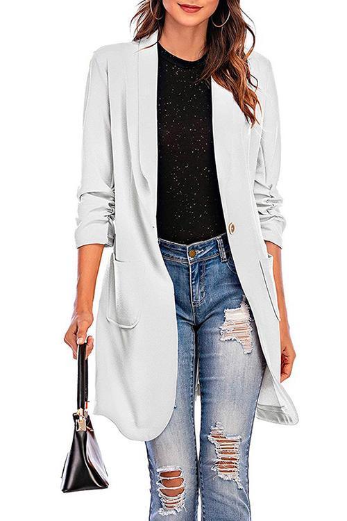 WW | Rosiedress 3/4 Ärmel Raffung Ein-Button Midi Cardigan