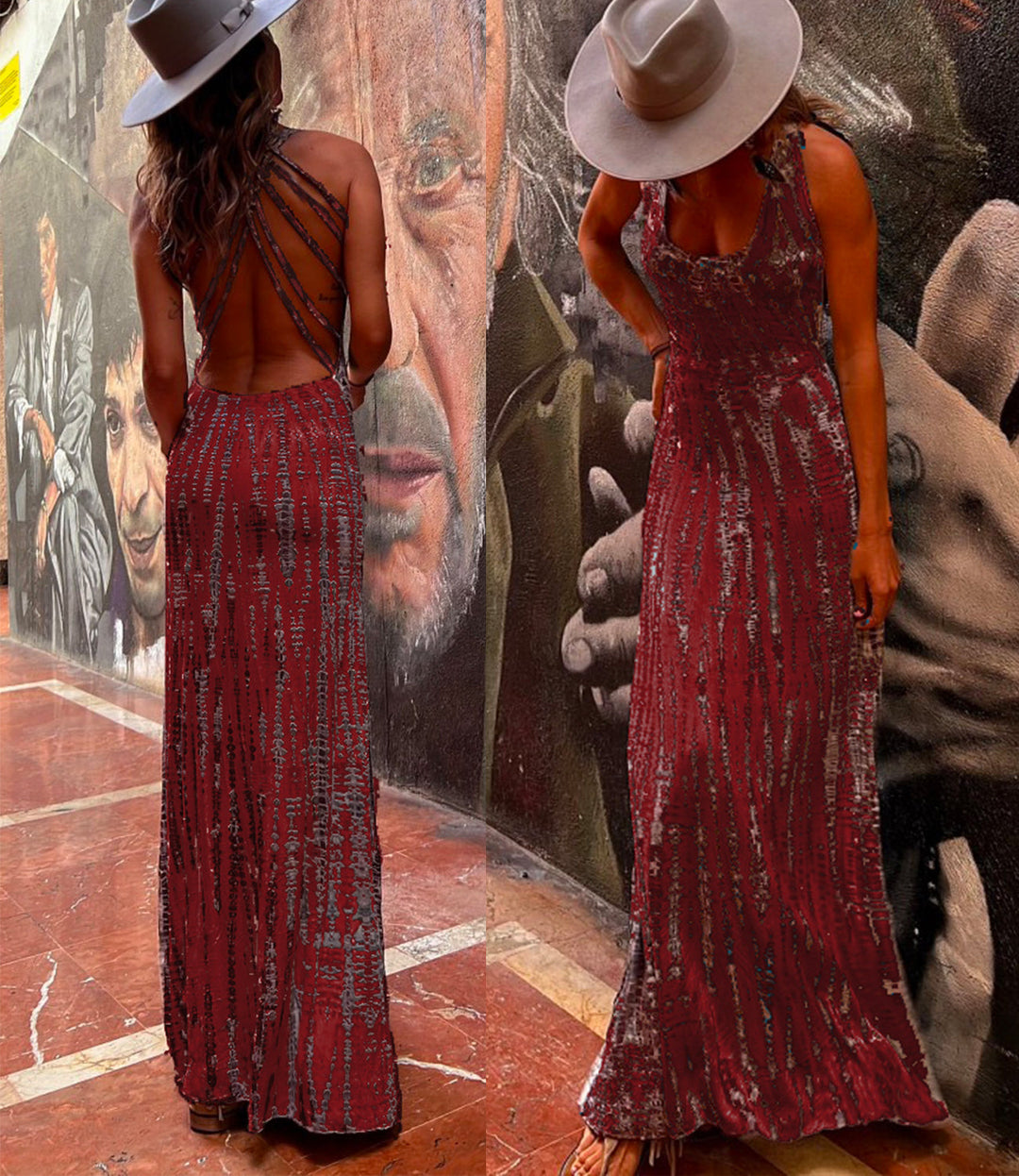 W&W Mode | Rosiedress Criss Cross Offene Rücken Bindung Färbung Maxi Kleid