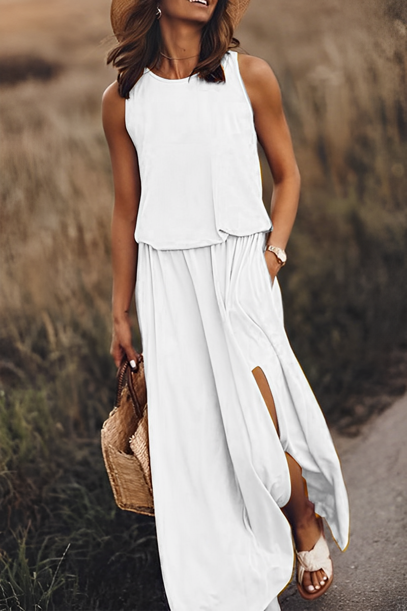 WW langes Kleid | Elegantes ärmelloses Sommerkleid mit Ausschnitten