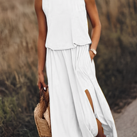 WW langes Kleid | Elegantes ärmelloses Sommerkleid mit Ausschnitten