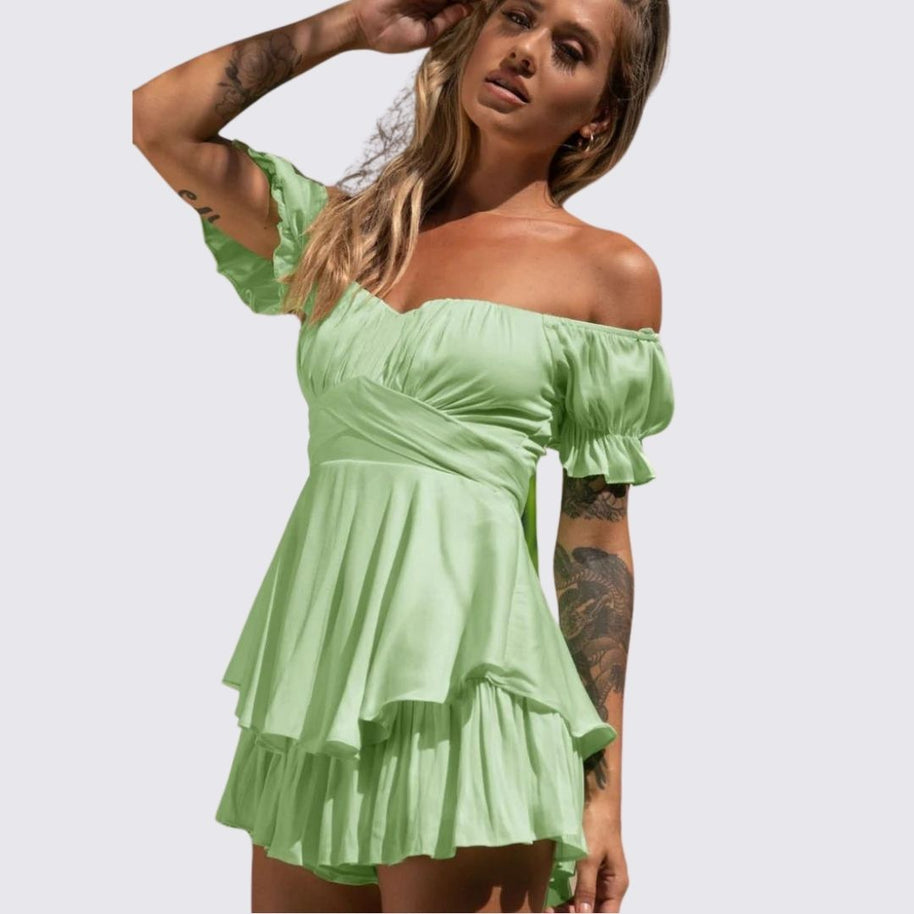 WW | Schulterfreier Rüschen-Jumpsuit