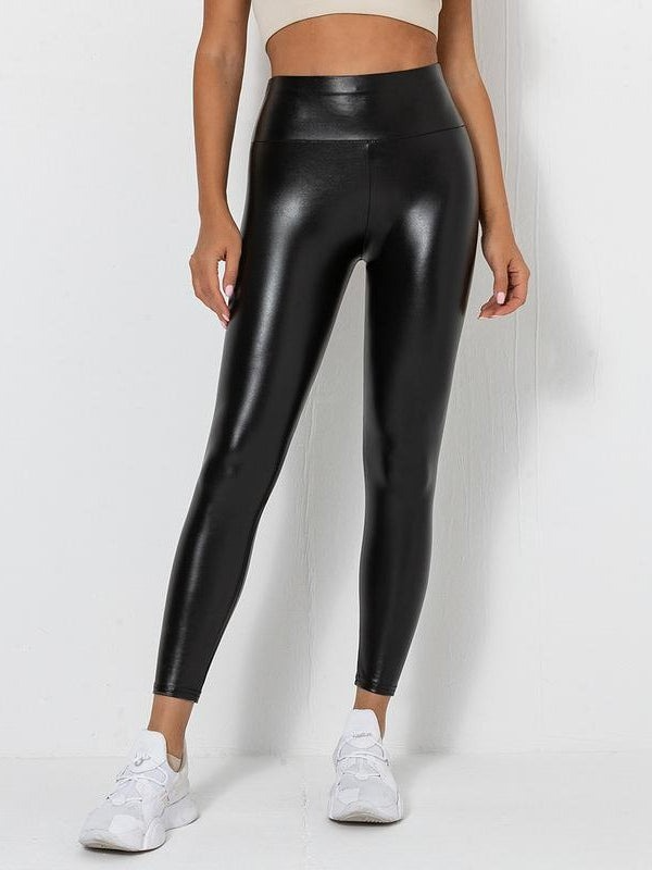 Damen High-Waist-Leggings aus PU mit Scrunch-Bum-Detail