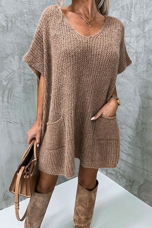 WW | Rosiedress Oversized V-Ausschnitt Kurzarm Täschensweater