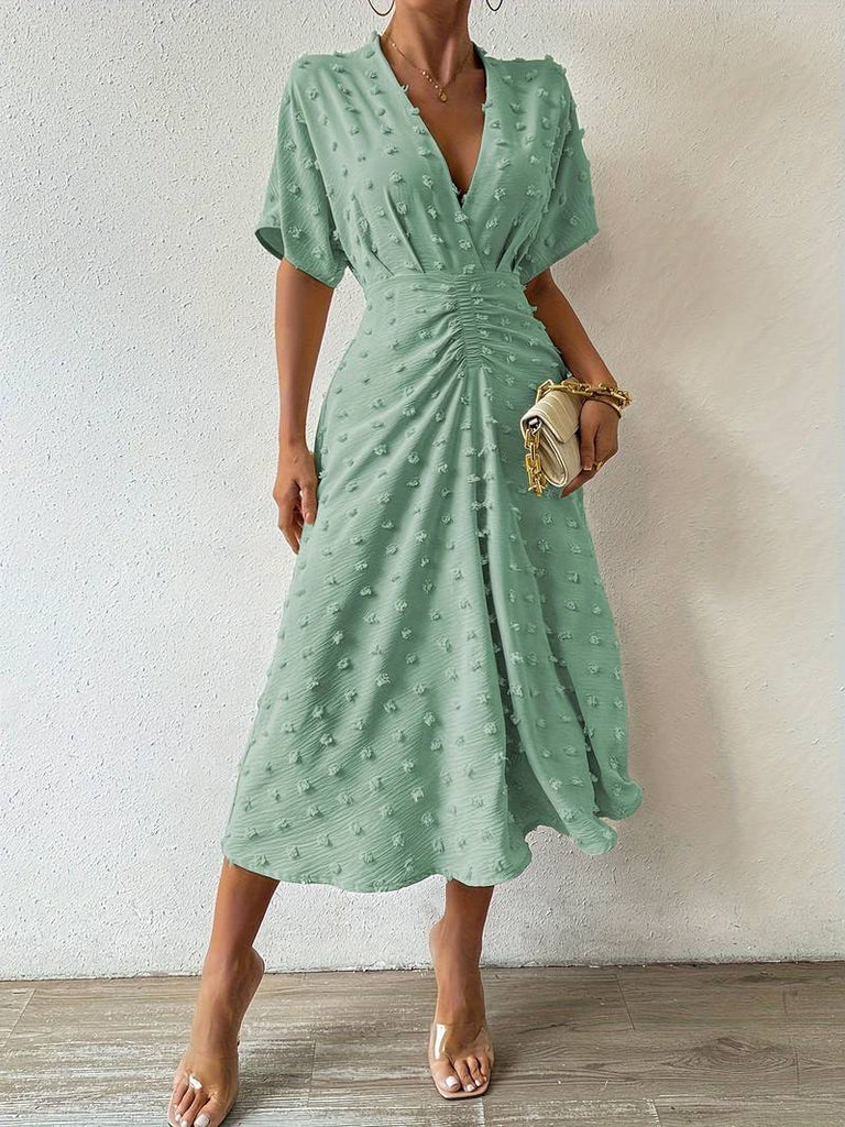 WW | Swiss Dot Rüsch Midi Kleid