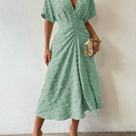 WW | Swiss Dot Rüsch Midi Kleid