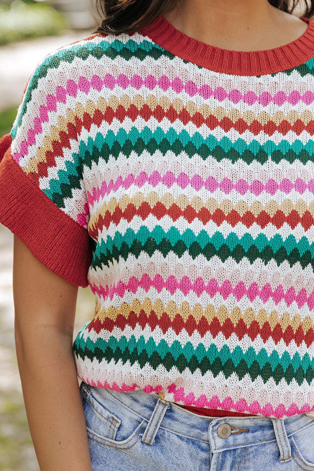 WW | rotes Crop-Top mit farbiger Struktur Für Frauen