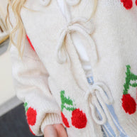 WW | Gebundene Kirsche Rundhalsausschnitt Langarm Cardigan