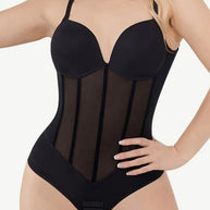 Damen Bauch Kontrolle Tanga schiere Mesh Korsett Top rückenfrei Bodysuit