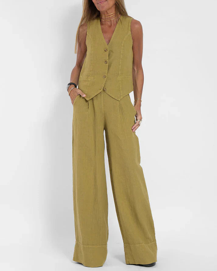 WW | Elegantes 2 Teiliges Satz Aus Weiter Leinenhose Und Weste