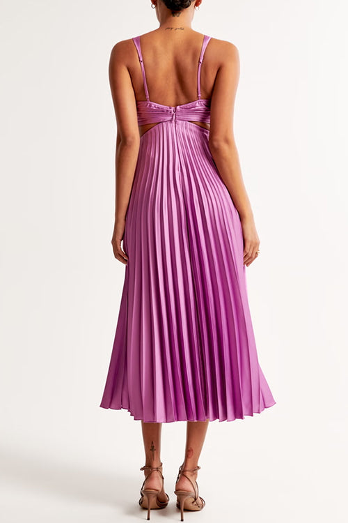 WW | V-Ausschnitt Cut-Out Taille Ärmelloses Falten-Maxikleid