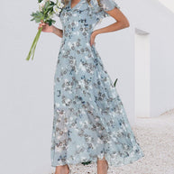 WW - Florales Maxikleid Damen | Chiffonstoff luftiges Sommerkleid | Maxikleid mit fließendem Rock