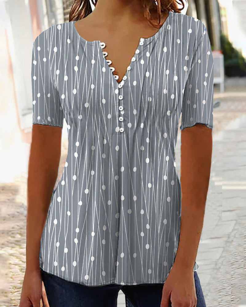 WW | Punkte-Muster T-Shirt mit V-Ausschnitt