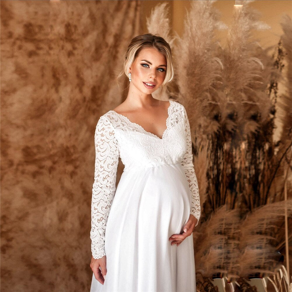 WW | Elegantes Spitzen-Maxikleid Für Schwangere