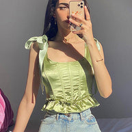 WW | Perfekt Zufrieden Grün Schleife Bustier Korsett Crop Zu Oberteil