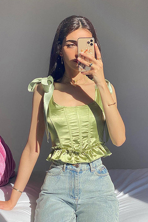 WW | Perfekt Zufrieden Grün Schleife Bustier Korsett Crop Zu Oberteil