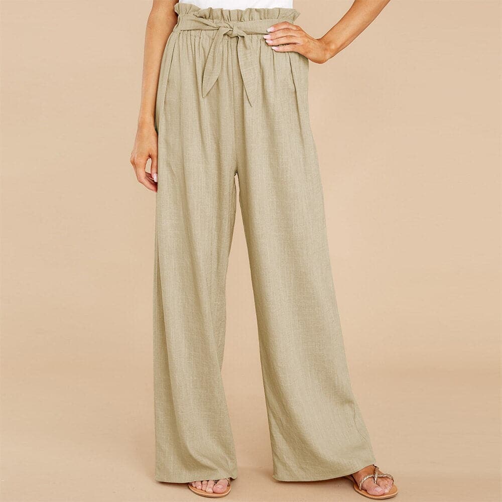 WW | Hochtaillierte Wide Leg Paperbag Taille mit Bindegürtel Lässig Bequem