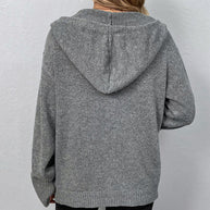 Corina™ - Einfarbige Strickjacke mit Kapuze und Schnürsenkeln