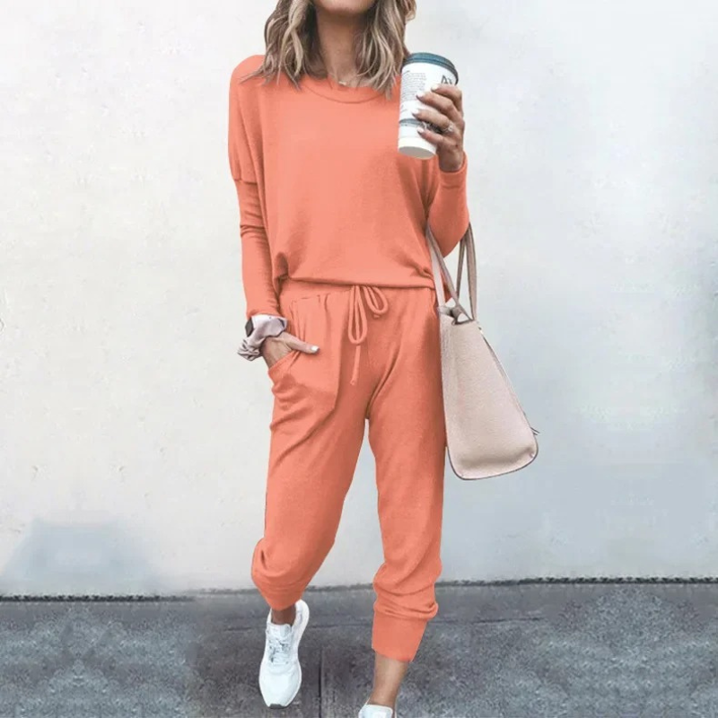 W&W Mode | Damen Hausanzug Bequemer Zweiteiler Mit Kordelzug Und Langarmshirt