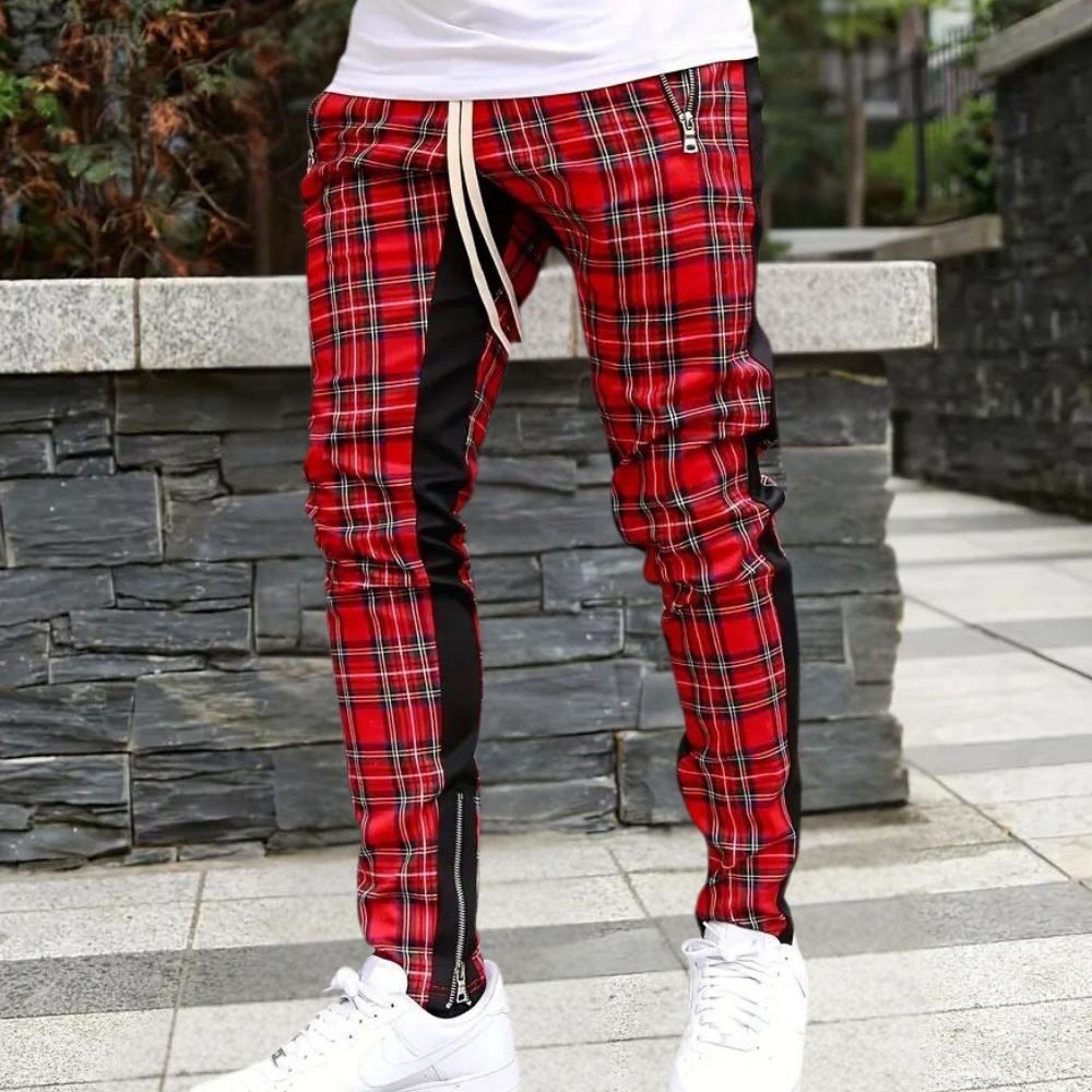 Herrenhose mit Karomuster und Reißverschlusstaschen