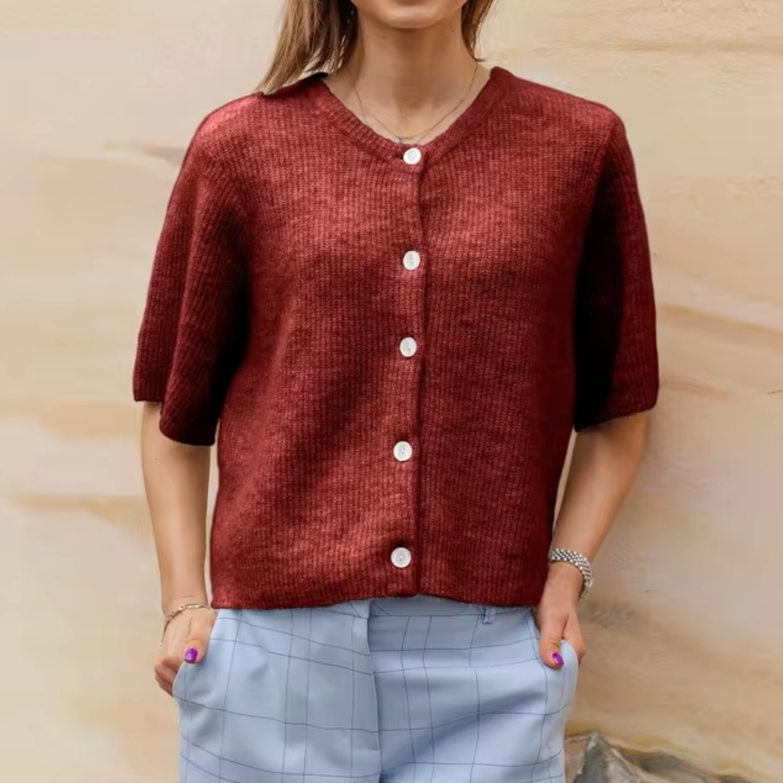 WW | Kurzes Strick Strickjacke Mit Knöpfen Für Damen