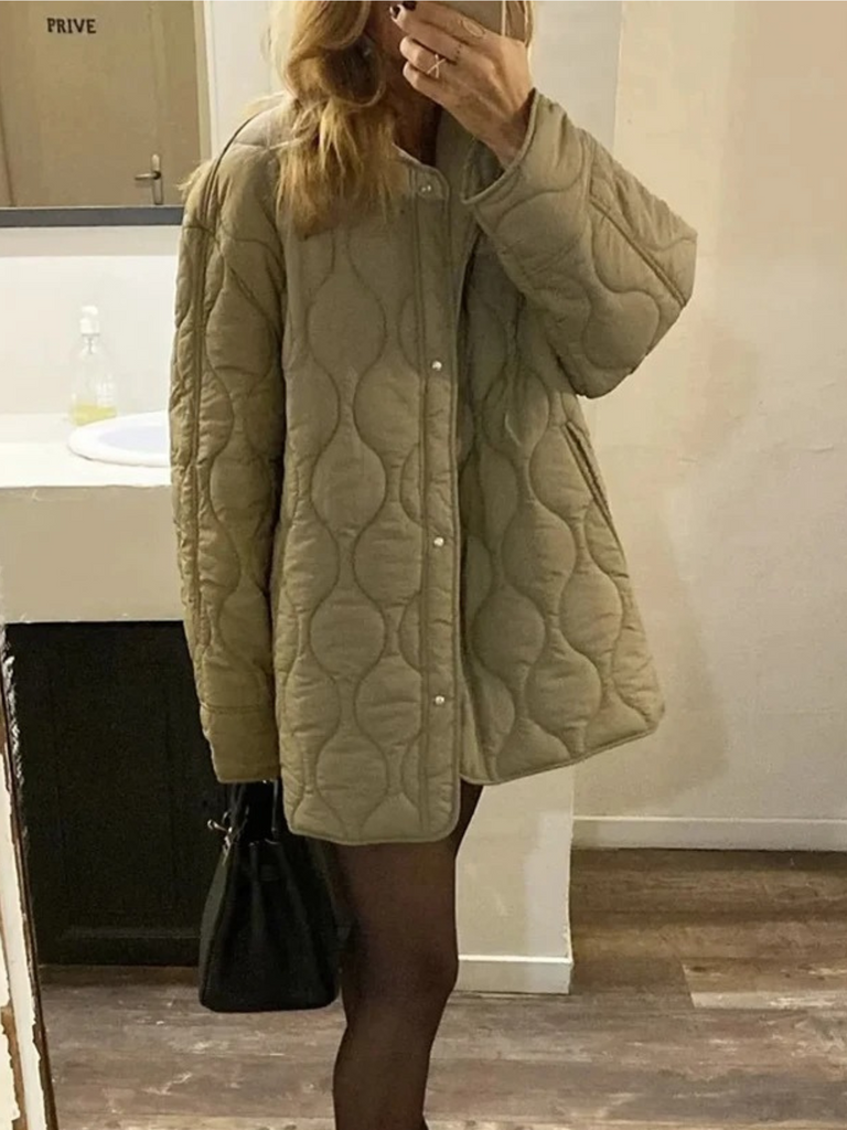 WW | Damen Gesteppte Jacke Mit Taschen Und Druckknöpfen, Lässig Stil