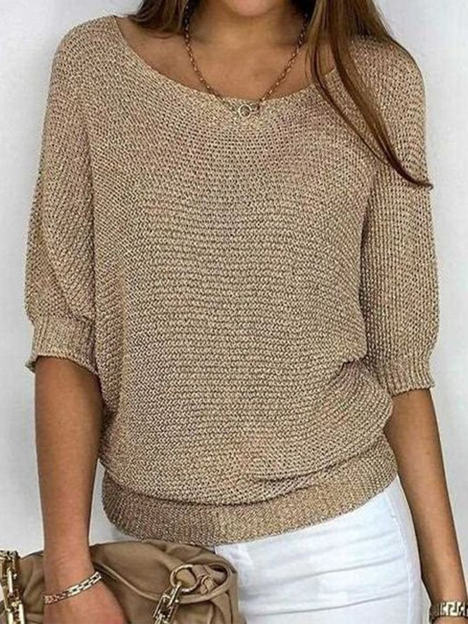 W&W Mode - Goldfarbener einfarbiger Pullover mit Rundhalsausschnitt