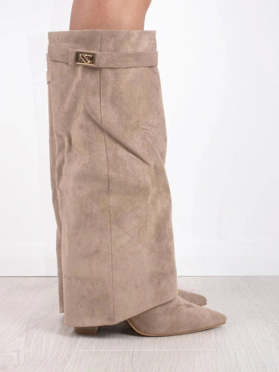 W&W Mode | Elegante Damenstiefel Aus Hochwertigem Suede Mit Goldenen Akzenten