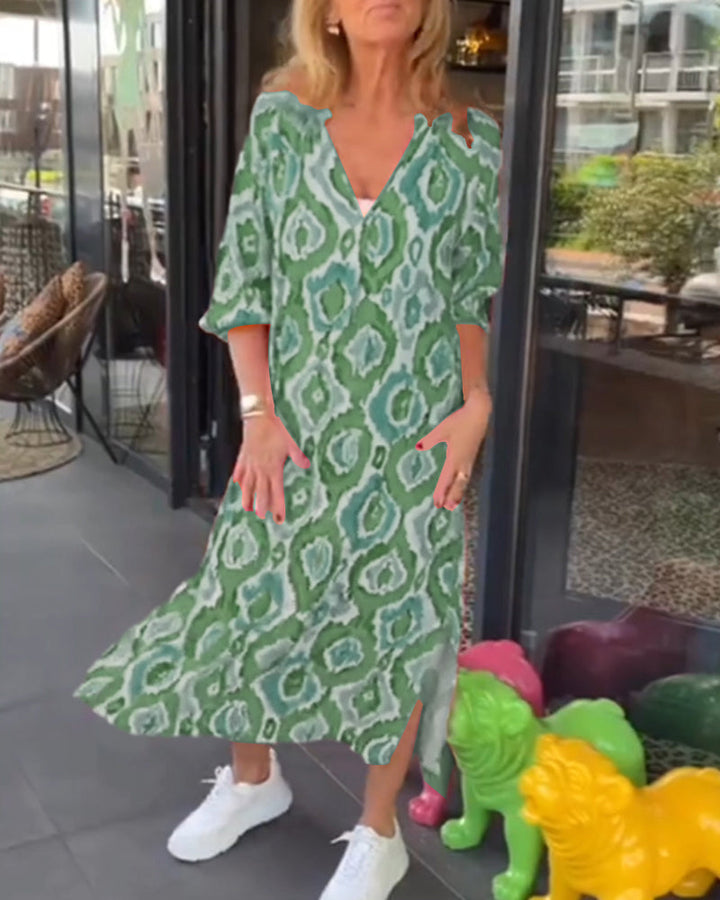 Damen Kleid mit Motivdruck und halben Ärmeln