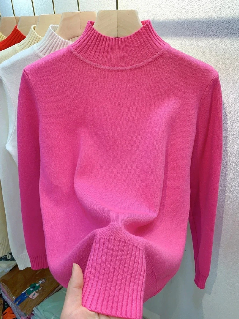 WW | Damen Rollkragenpullover Gerippter Saum Warme Strickwaren Rollkragenpullover Damen