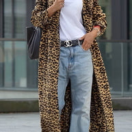 WW | Rosiedress Revers Offene Vorderseite Leopard Midi Trendy Mantel
