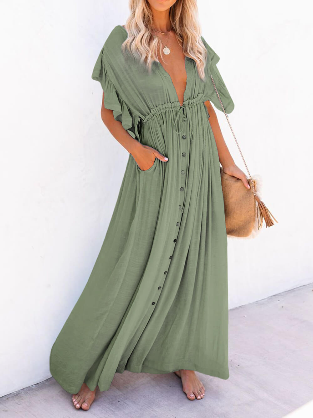 W&W Mode | Stil Maxi Kleid mit Flatterärmeln für Frauen