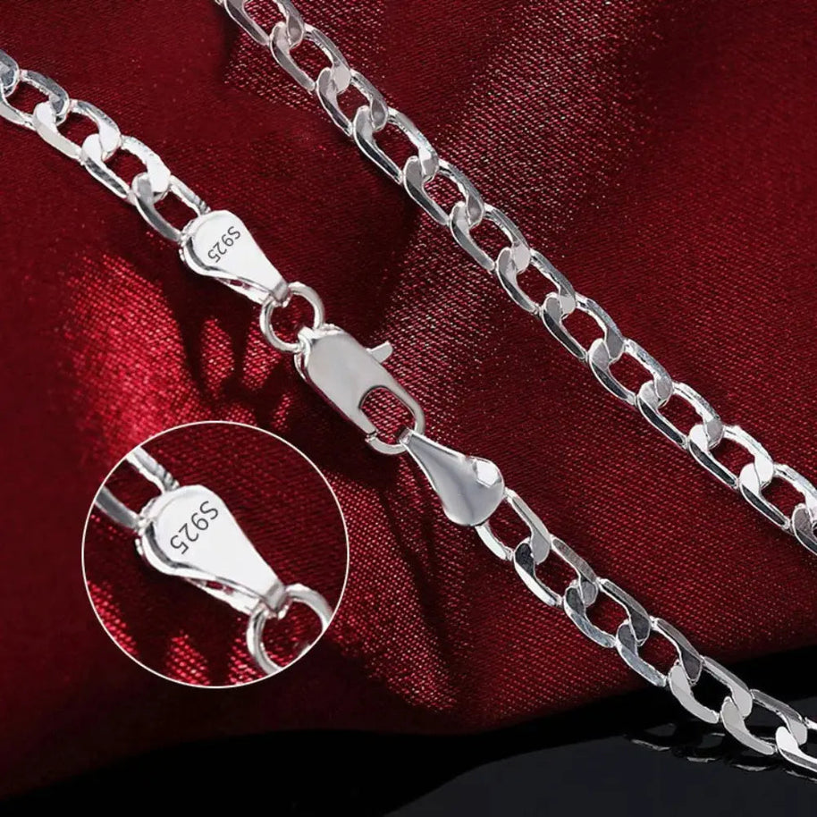 WW | Sterling Silber 4mm Flache Kette Für Herren