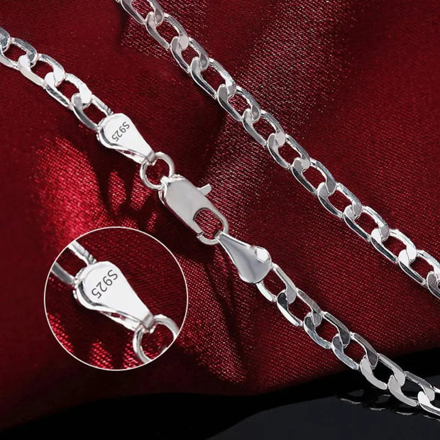 WW | Sterling Silber 4mm Flache Kette Für Herren