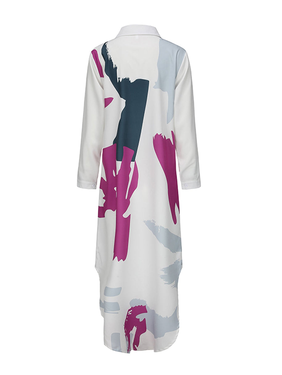 WW | Langarm Hemdkragen Kleid mit Muster in Lila