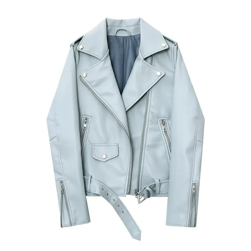 WW | Damen-Biker-Lederjacke mit Reißverschlüssen und Gürtel